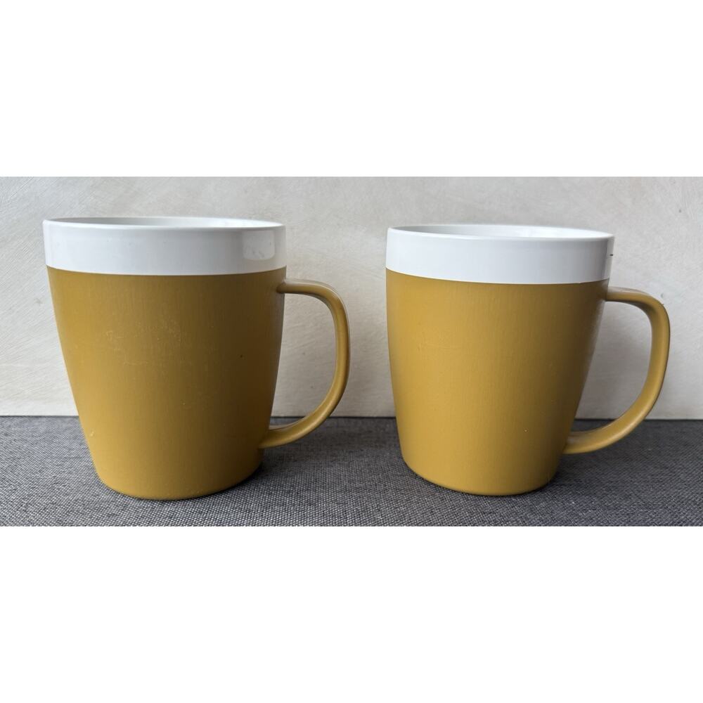 Vintage Therm Ware Ochre Plastic Mugs x2 David Douglas Camping Pool Party Kids